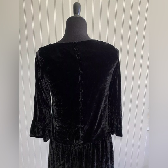 Madewell Black Velvet Bell Sleeve Drop Waist Dress Womens Size XS Romantic Goth - Picture 7 of 15